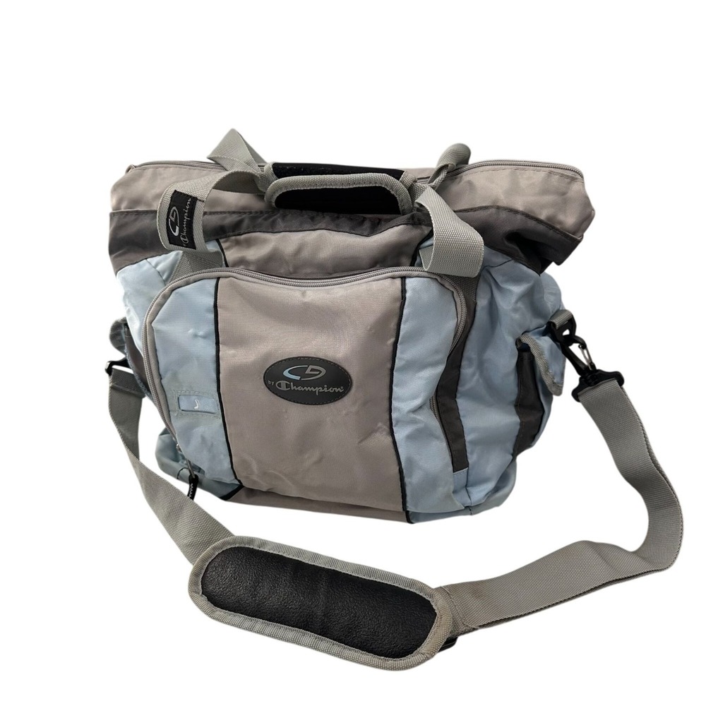 C9 By Champion Gray & Light Blue Gym Tote Bag With Adjustable Strap Duffle Cargo